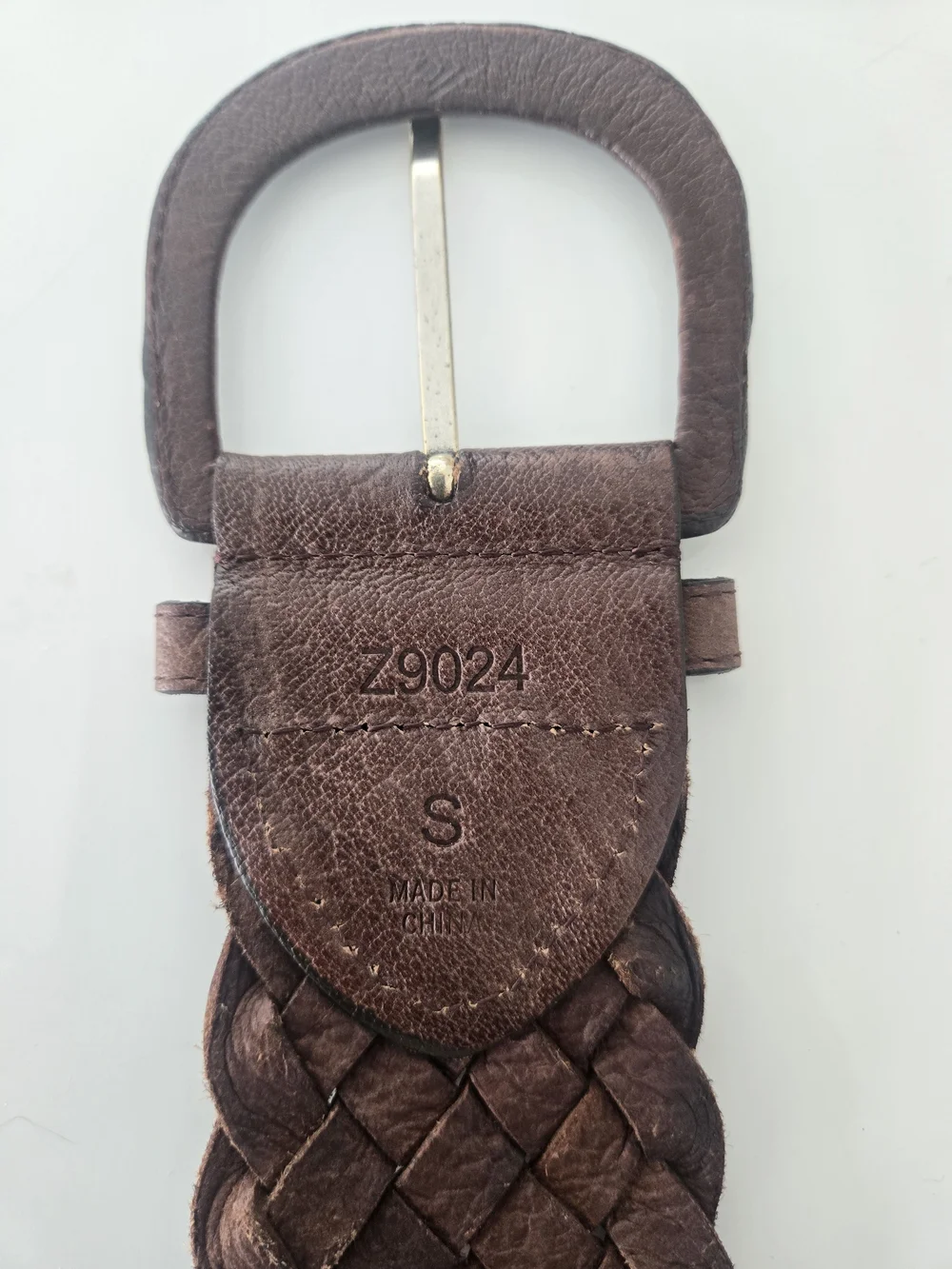Women's Brown Braided Leather Belt w/ Buckle, Size S Regular